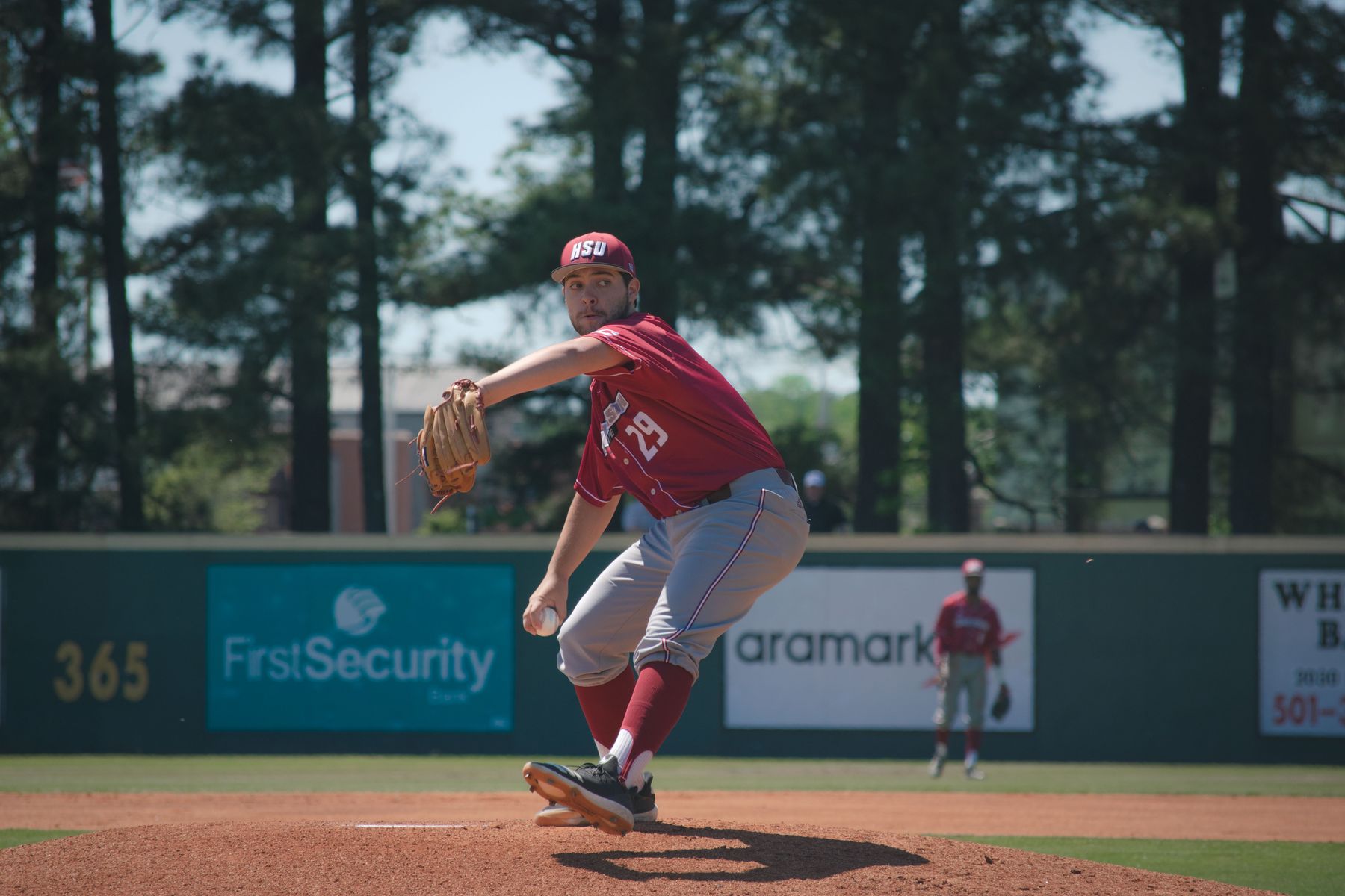 Baseball pitcher preparing to throw during a game