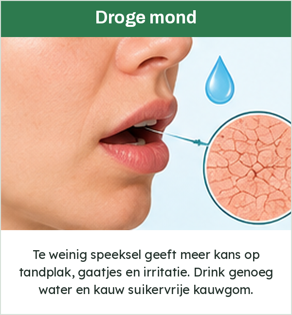 Iemand met een droge mond, met een druppel speeksel