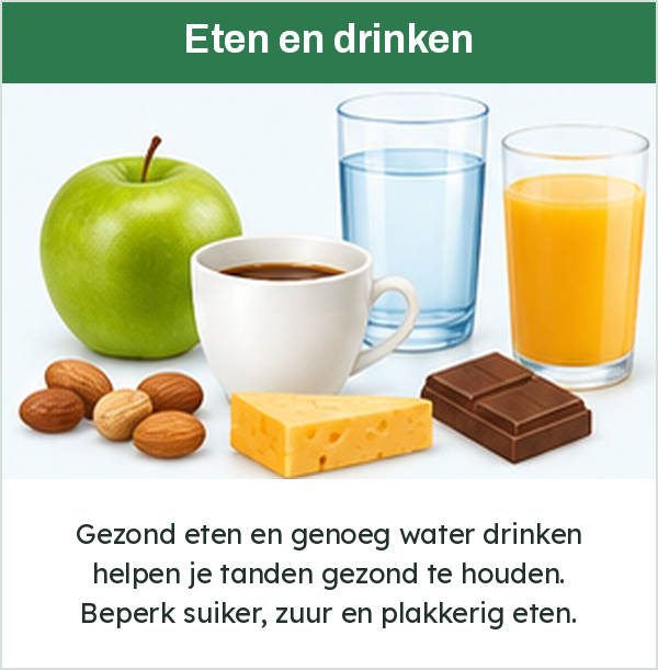 Appel, noten, kaas, chocolade, koffie, water en sinaasappelsap