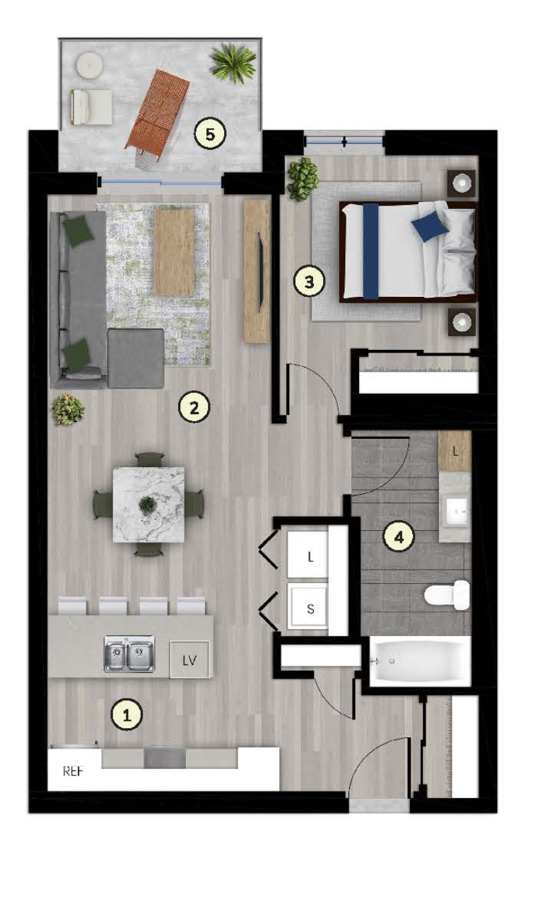 Plan du 3 ½ type 1A renversé, 707 pi²