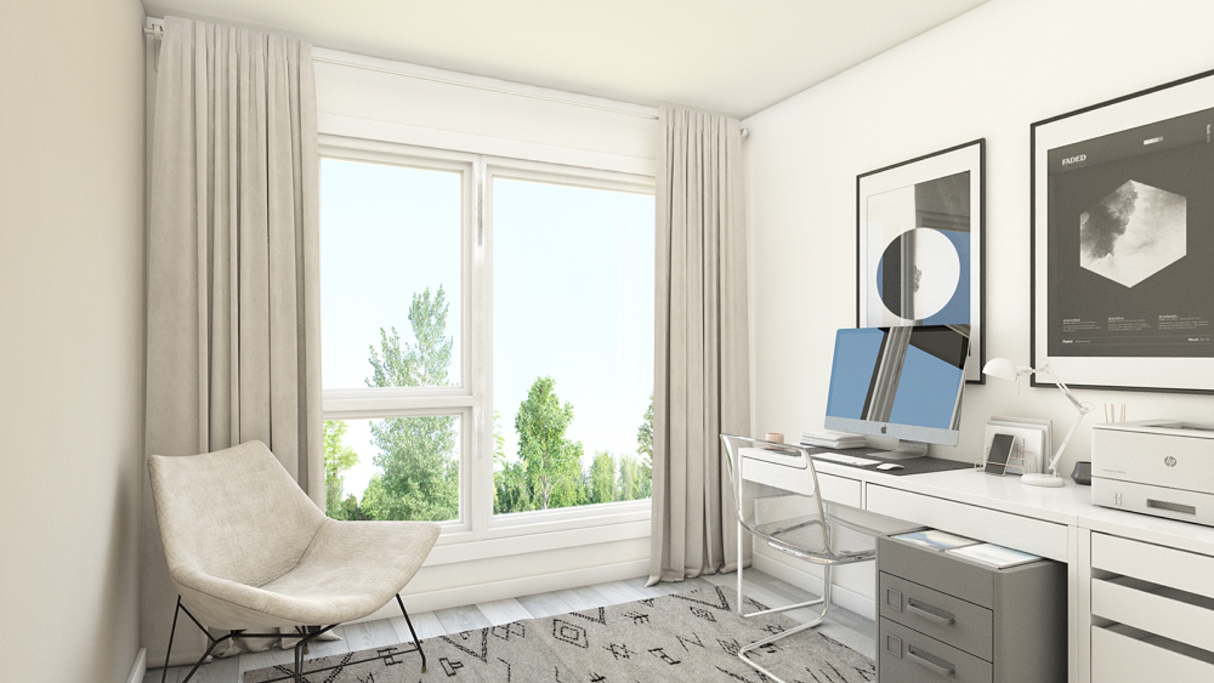 Bureau à domicile aménagé près d'une fenêtre