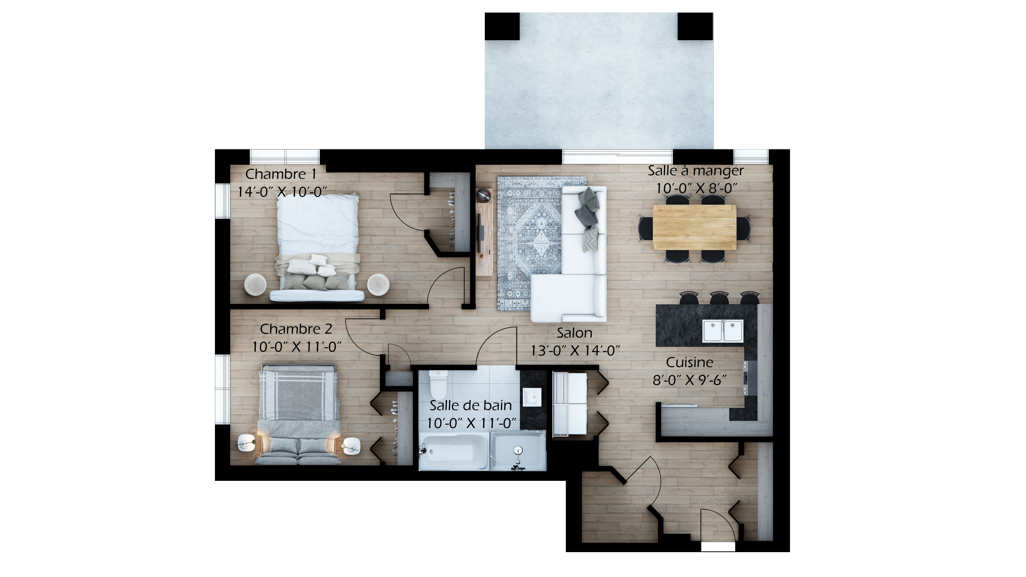 Plan de l'unité type 103 à 603, 2 chambres