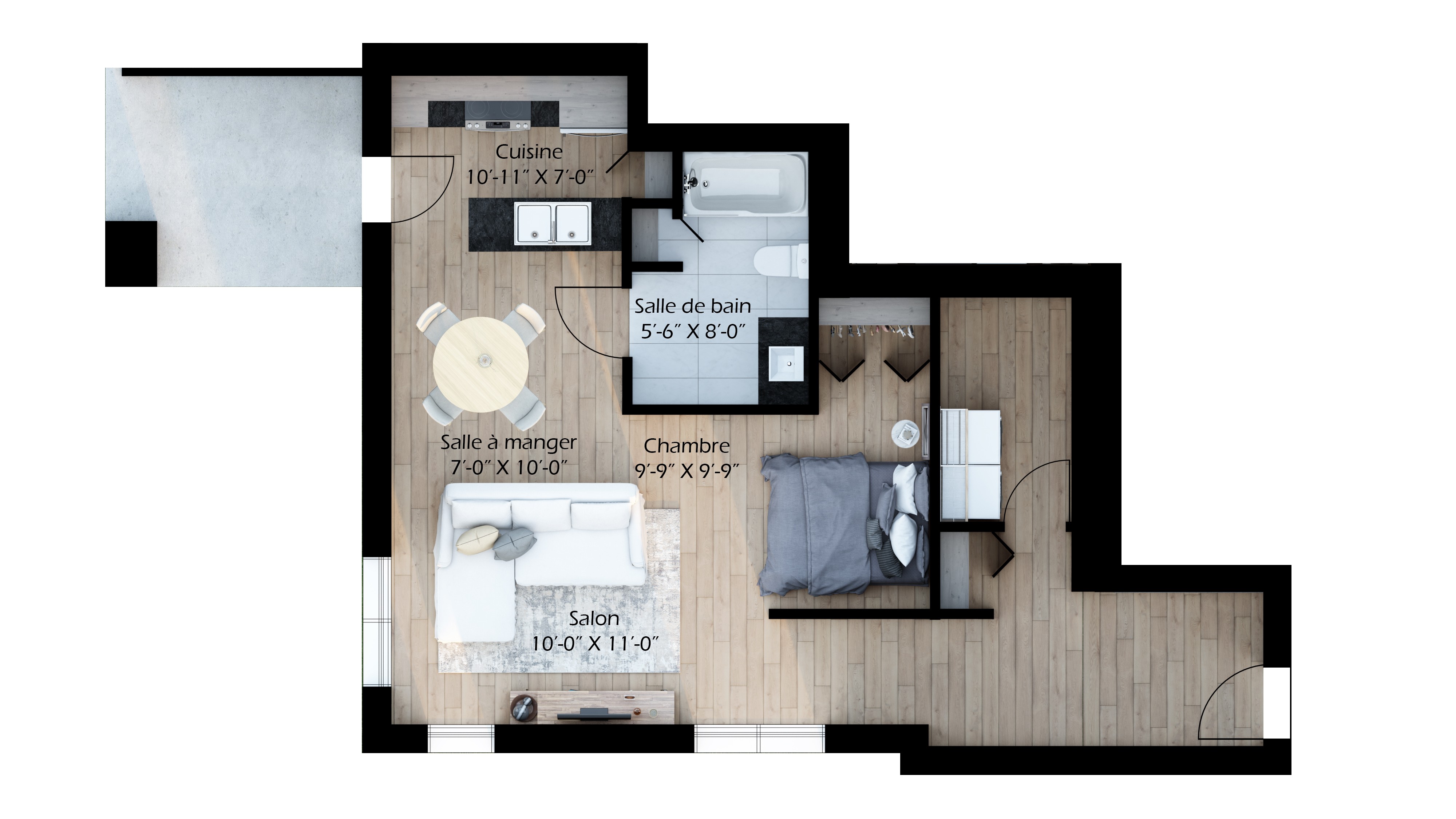 Plan de l'unité type 201 à 601, 1 chambre