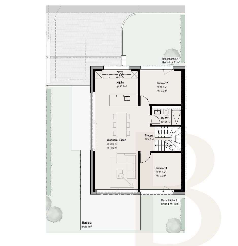 Grundriss Haus B, Erdgeschoss