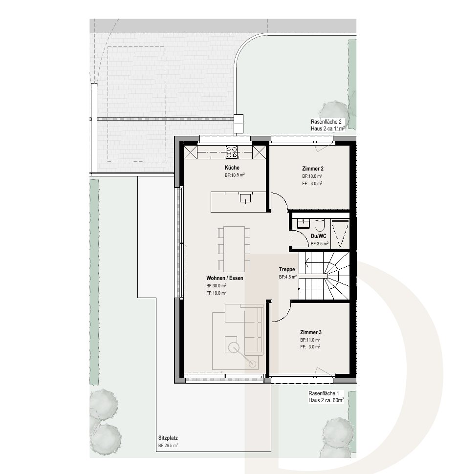 Grundriss Haus D, Erdgeschoss