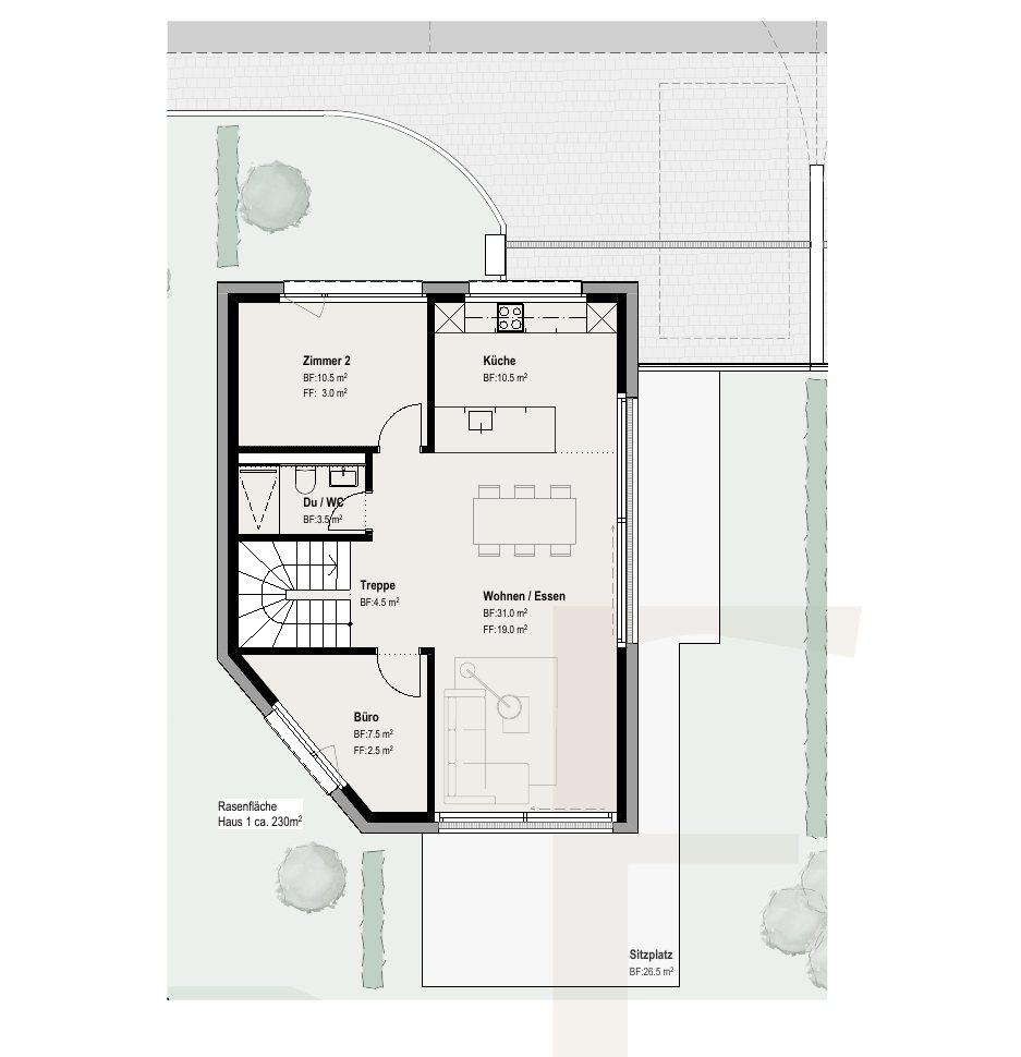 Grundriss Haus E, Erdgeschoss
