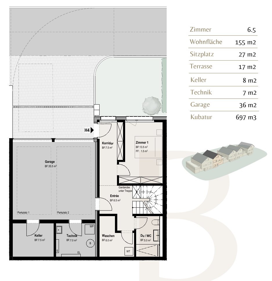 Grundriss Haus B, Untergeschoss