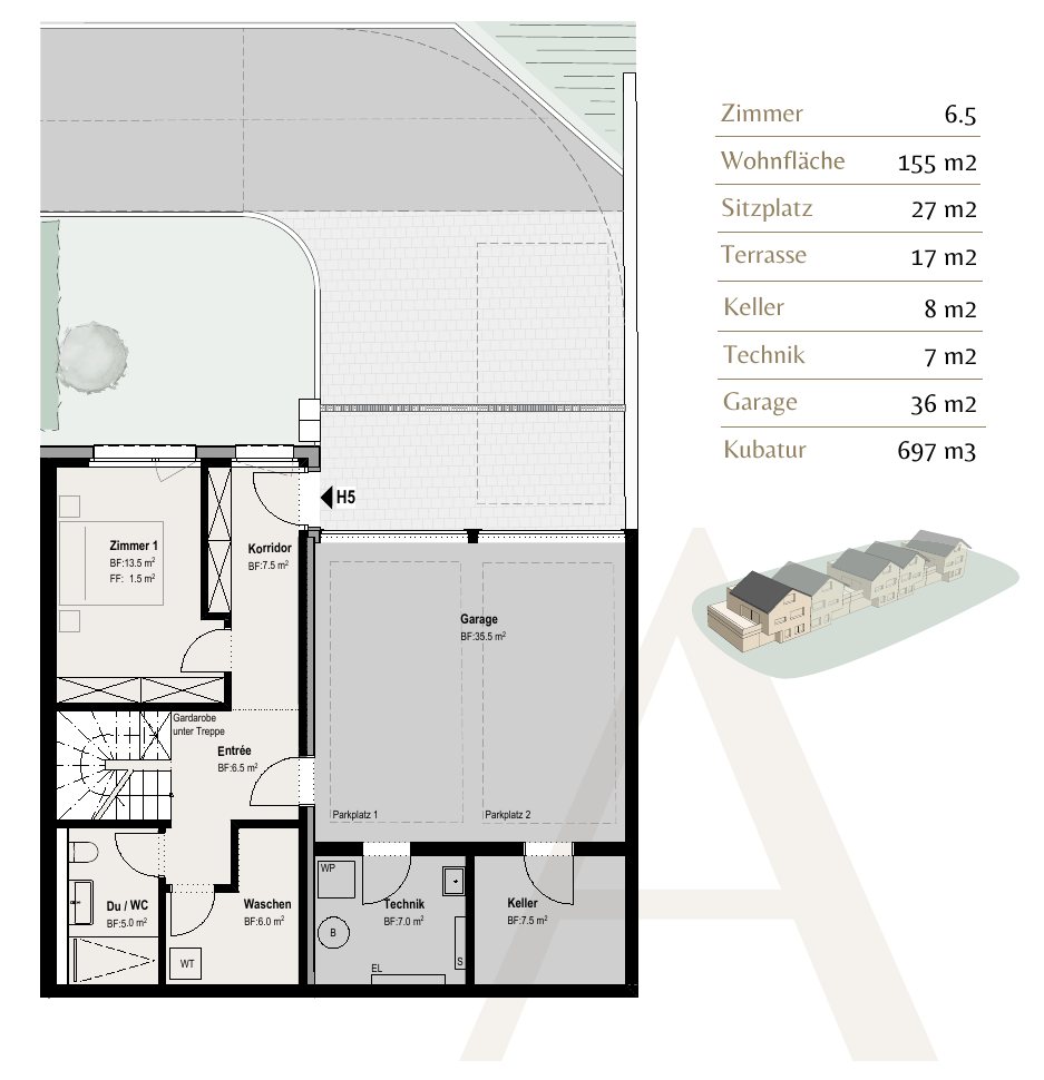 Grundriss Haus A, Untergeschoss