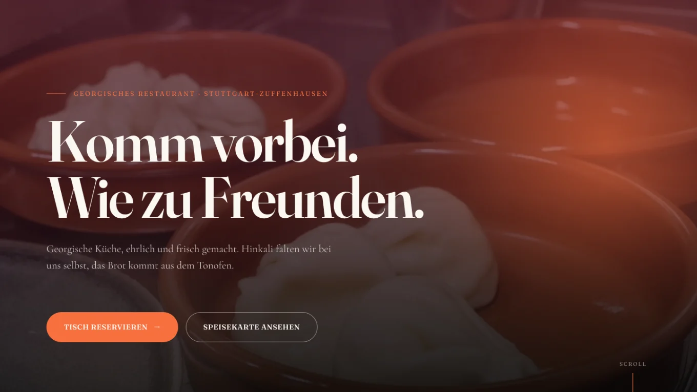 Designkonzept der Startseite für das Restaurant Schinauri