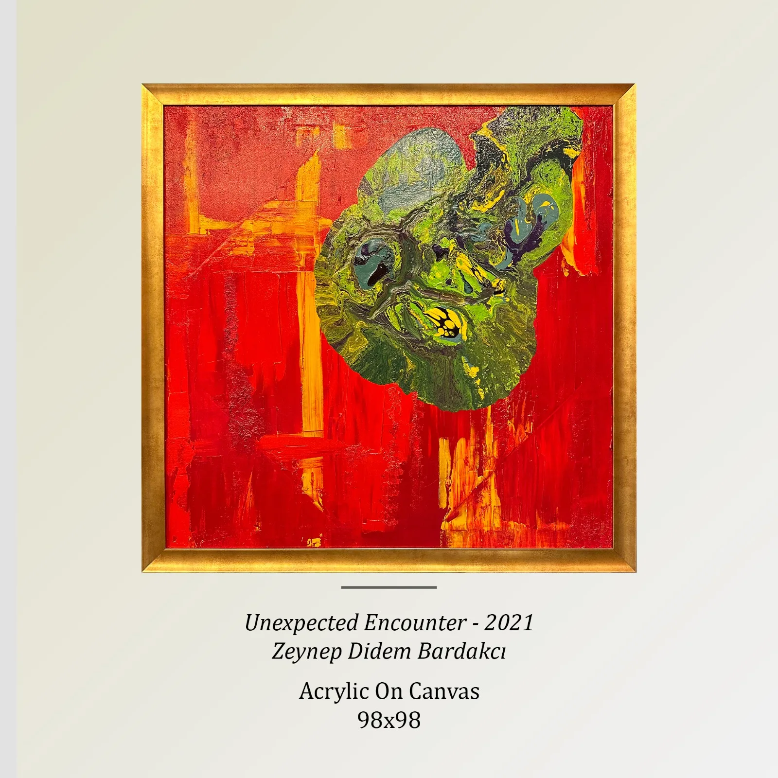 Unexpected Encounter, 2021 — tuval üzerine akrilik, 98×98 cm — Tablo Koleksiyonu, Zeynep Didem Bardakcı