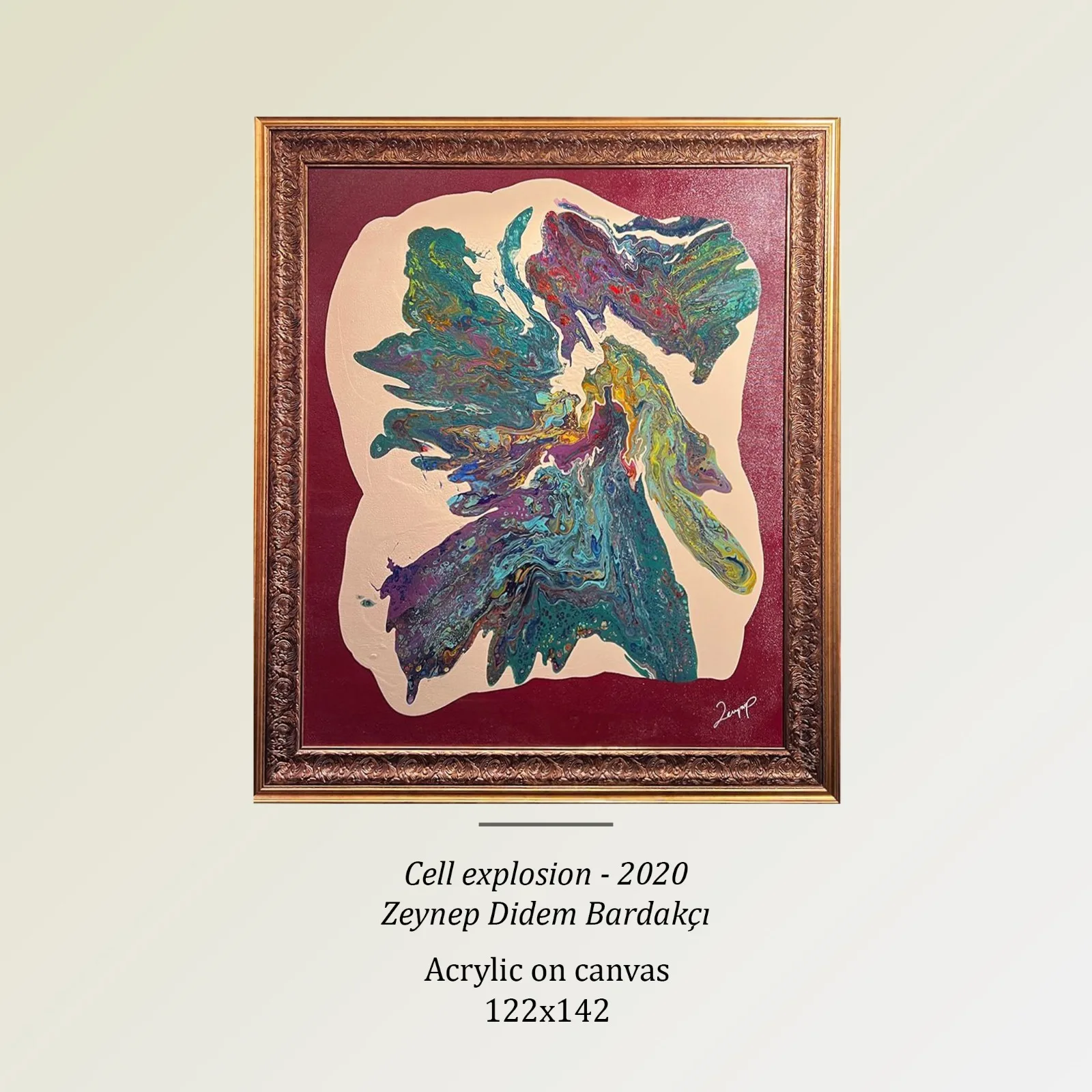 Cell explosion, 2020 — tuval üzerine akrilik, 122×142 cm — Tablo Koleksiyonu, Zeynep Didem Bardakcı