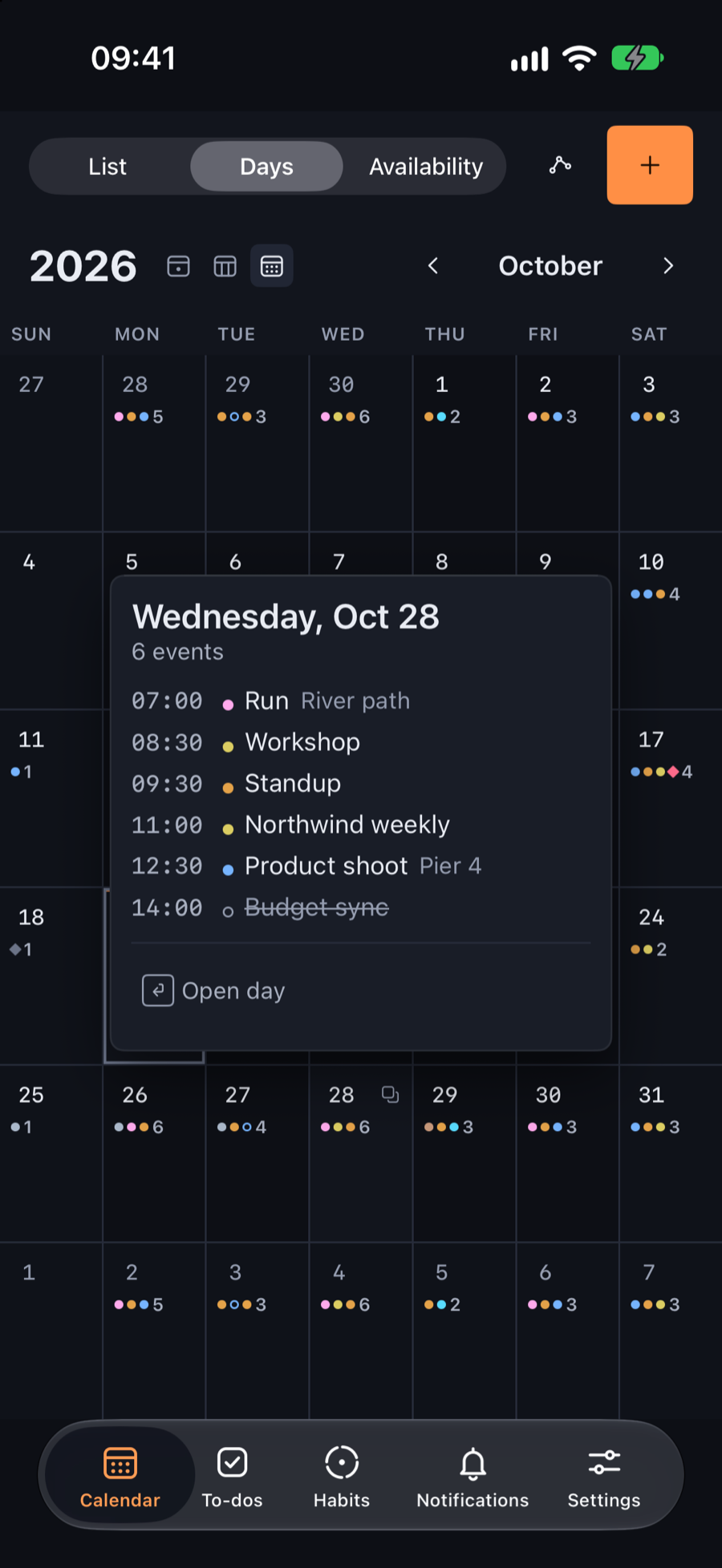 Month view on iPhone for October with events and deadlines on each day