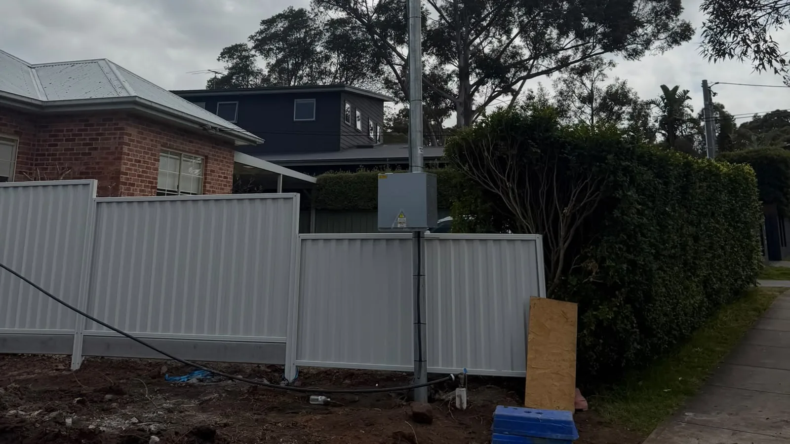 Temporary builders supply pole with switchboard on a Sydney construction site