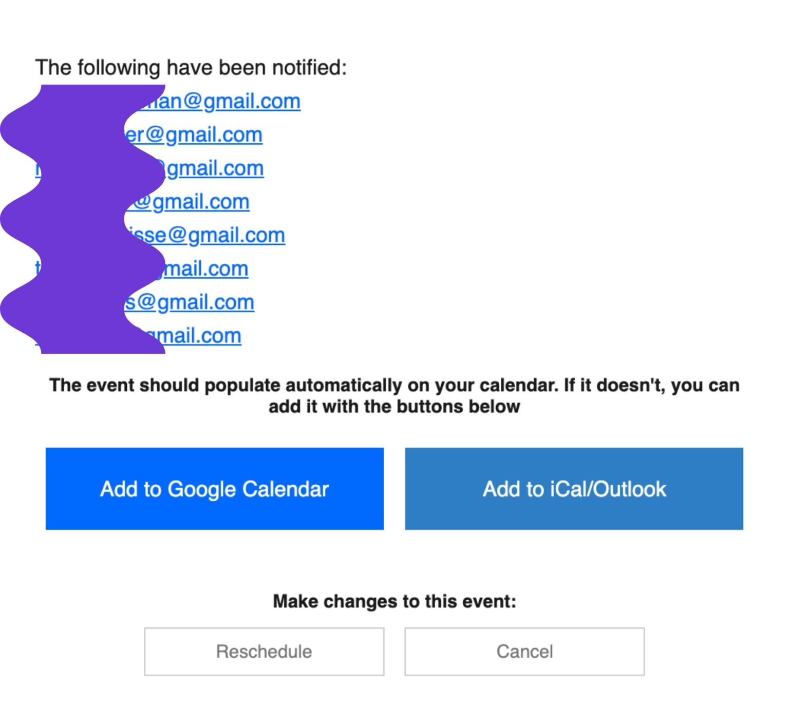 Email exposing multiple unrelated recipients, indicating bulk distribution