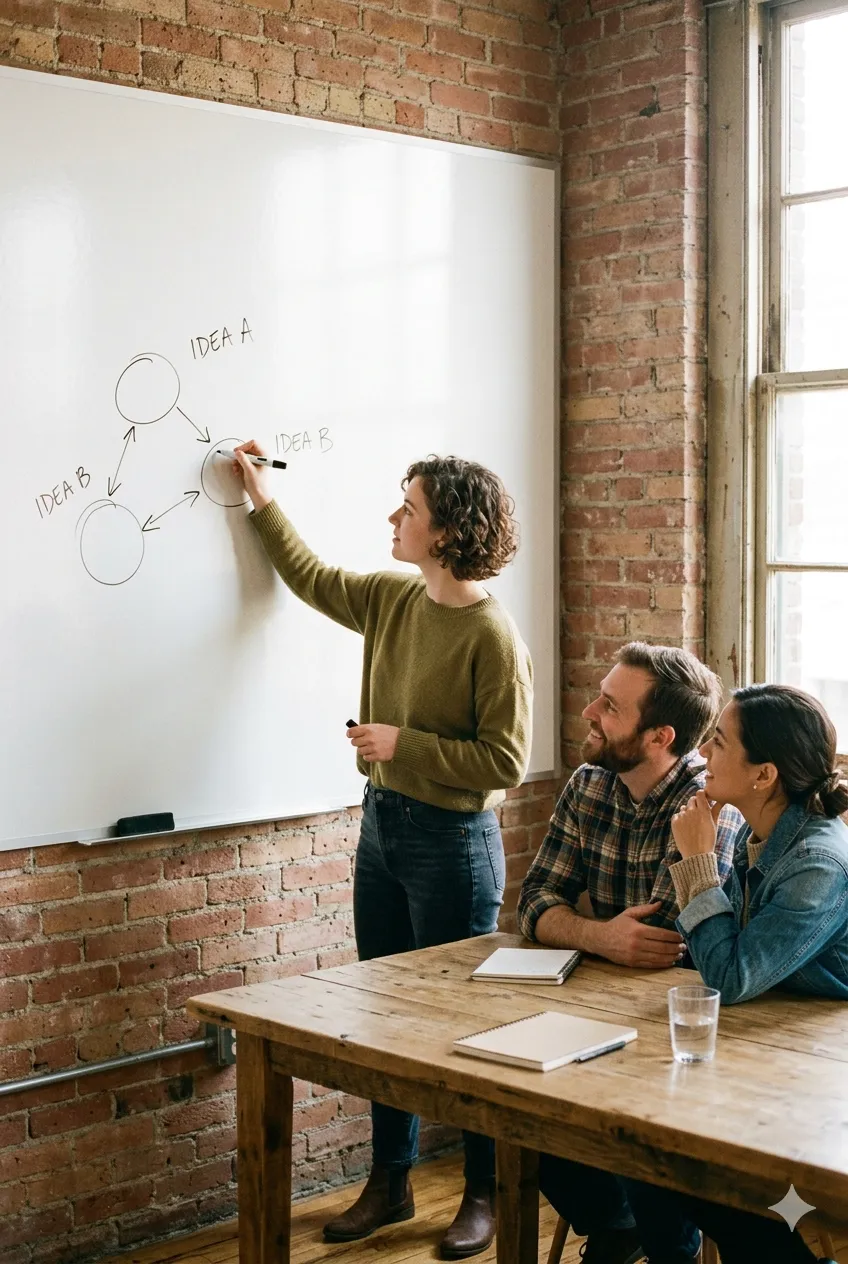 0-Startup ideation session at a whiteboard