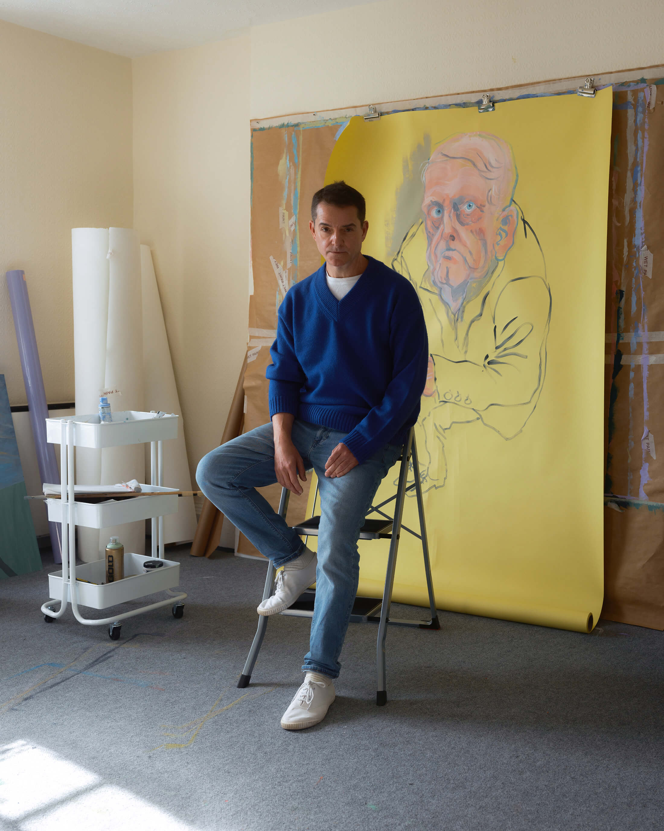 Portrait of the artist Luc Goidadin in his studio