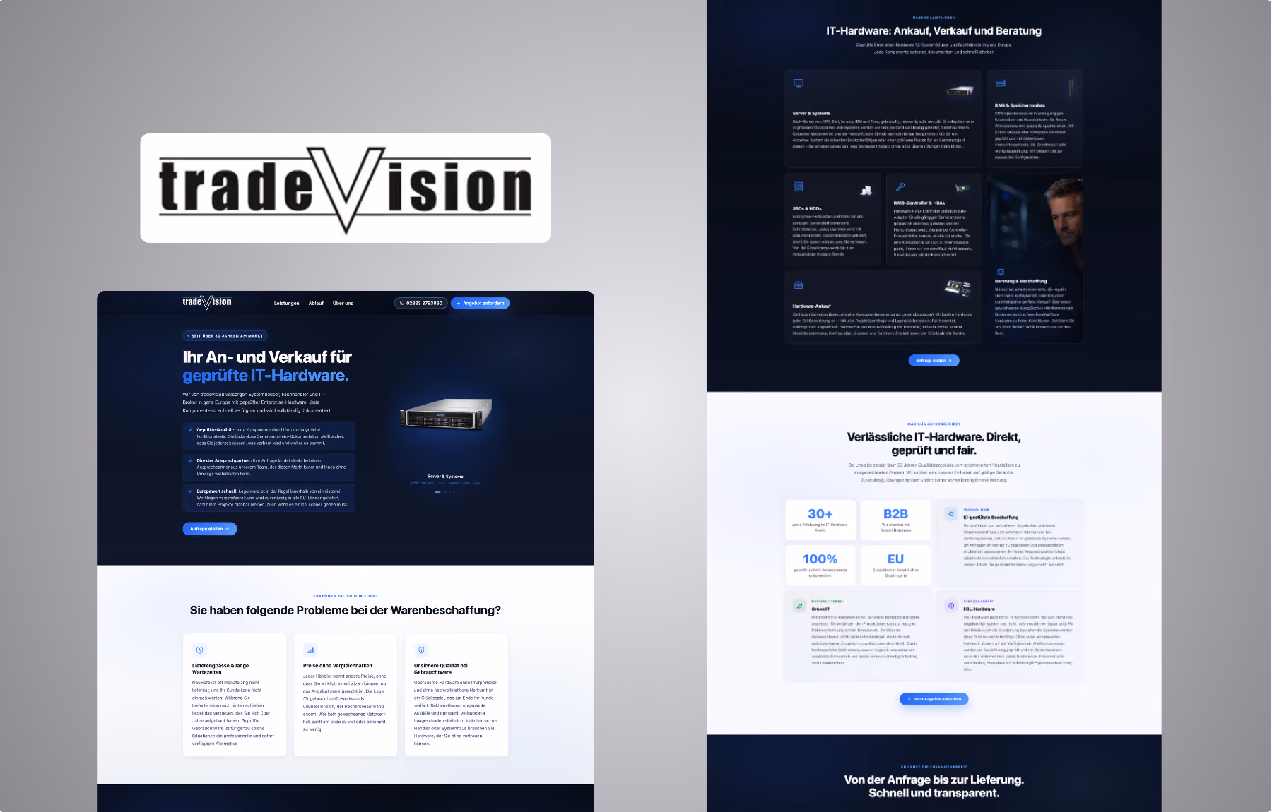 Screenshot der von Lars Thielen gestalteten Webseite für das IT-Handelsunternehmen tradevision für gebrauchte IT-Hardware