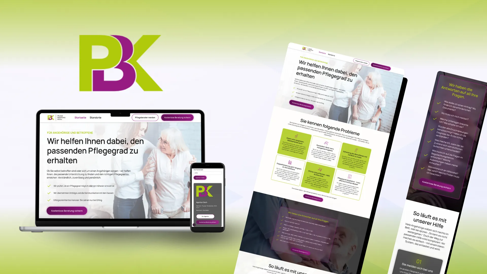 Website-Mockup der von Lars Thielen gestalteten Webseite für die Pflegeberatung Kroll