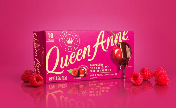 Queen Anne Raspberry Milk Chocolate Cordial Cherries.