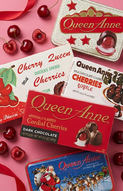 Various flavors of Queen Anne Cordial Cherries.