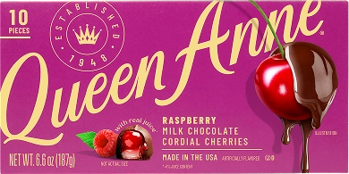 Queen Anne Raspberry Milk Chocolate Cordial Cherries.
