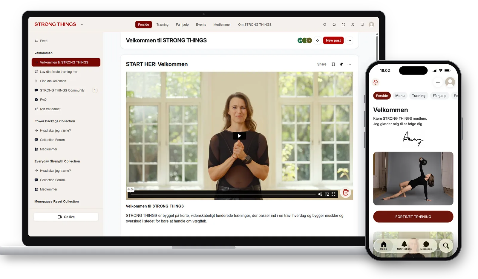 STRONG THINGS på computer og telefon: velkomstvideo med Anna Bogdanova