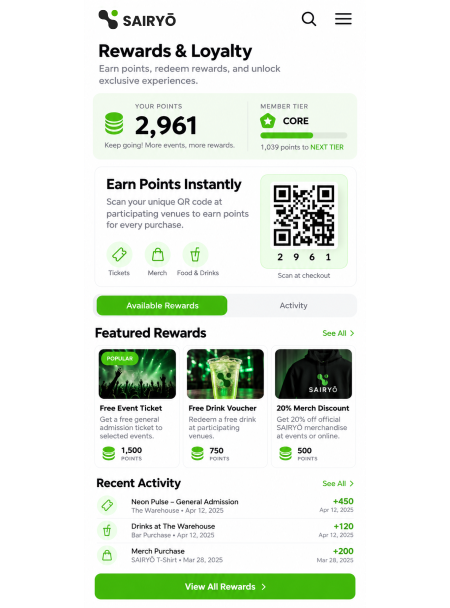 SAIRYŌ rewards and loyalty app