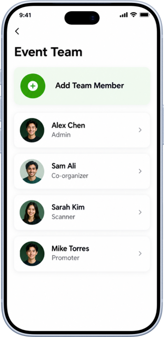 Event team management screen