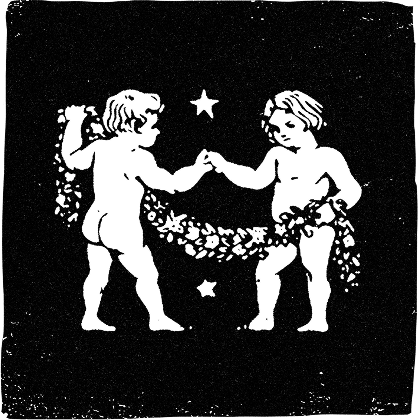 Two cherubs holding a garland, the Little Room mark