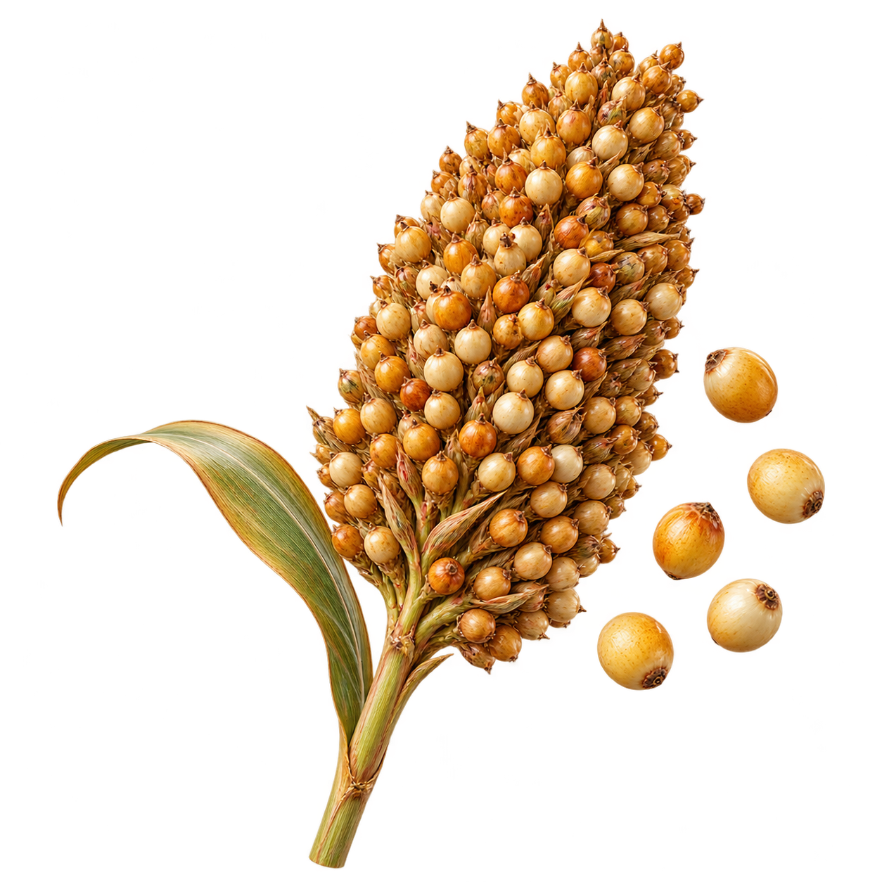 Dimensional gold sorghum seed head and kernels