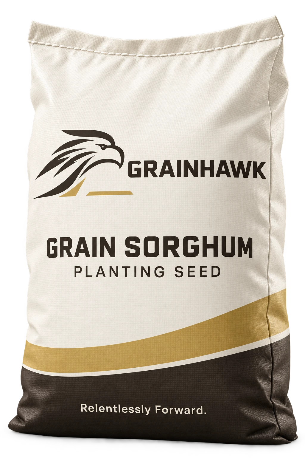 Cream and gold Grainhawk bag labeled Grain Sorghum Planting Seed, carrying the Grainhawk hawk logo