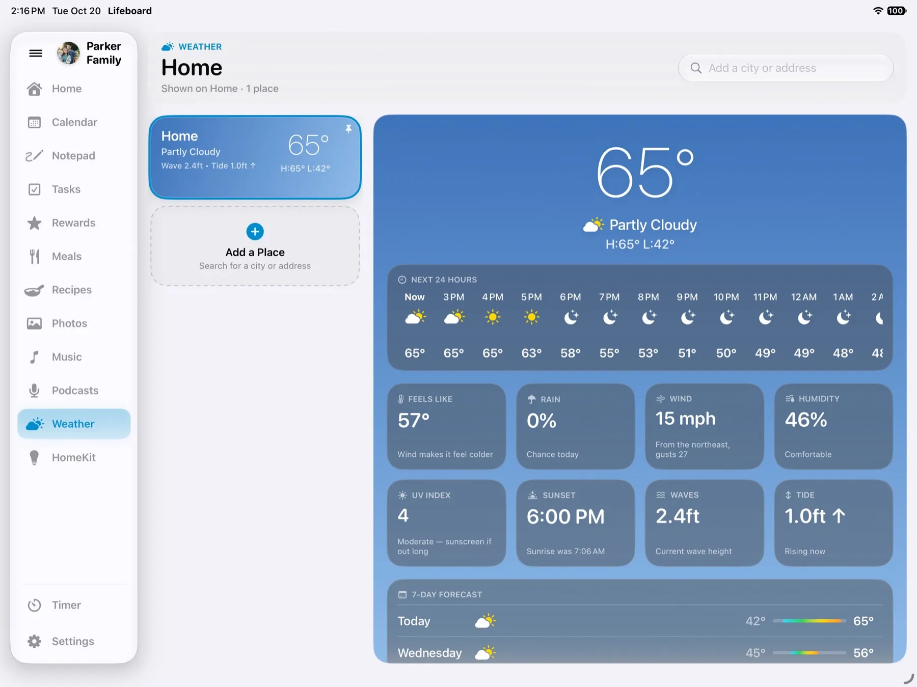 Weather forecast for the week on the family iPad