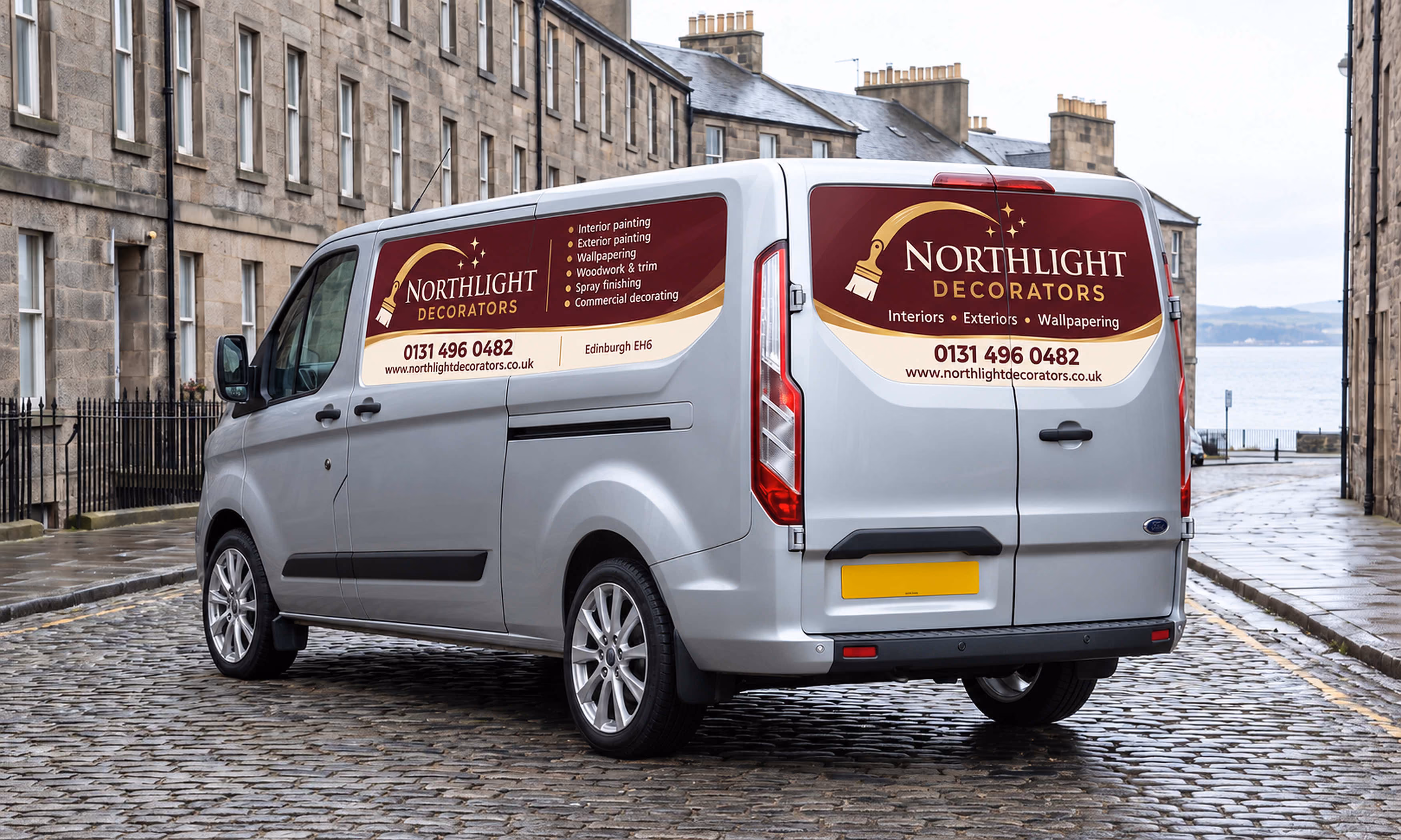 Magnetic van signs designed by FLG on a Ford Transit Custom for a decorator