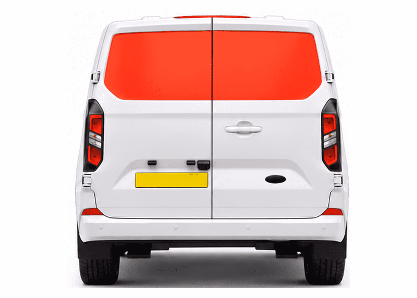 Magnetic van signs: rear door placement shown in red on a white van