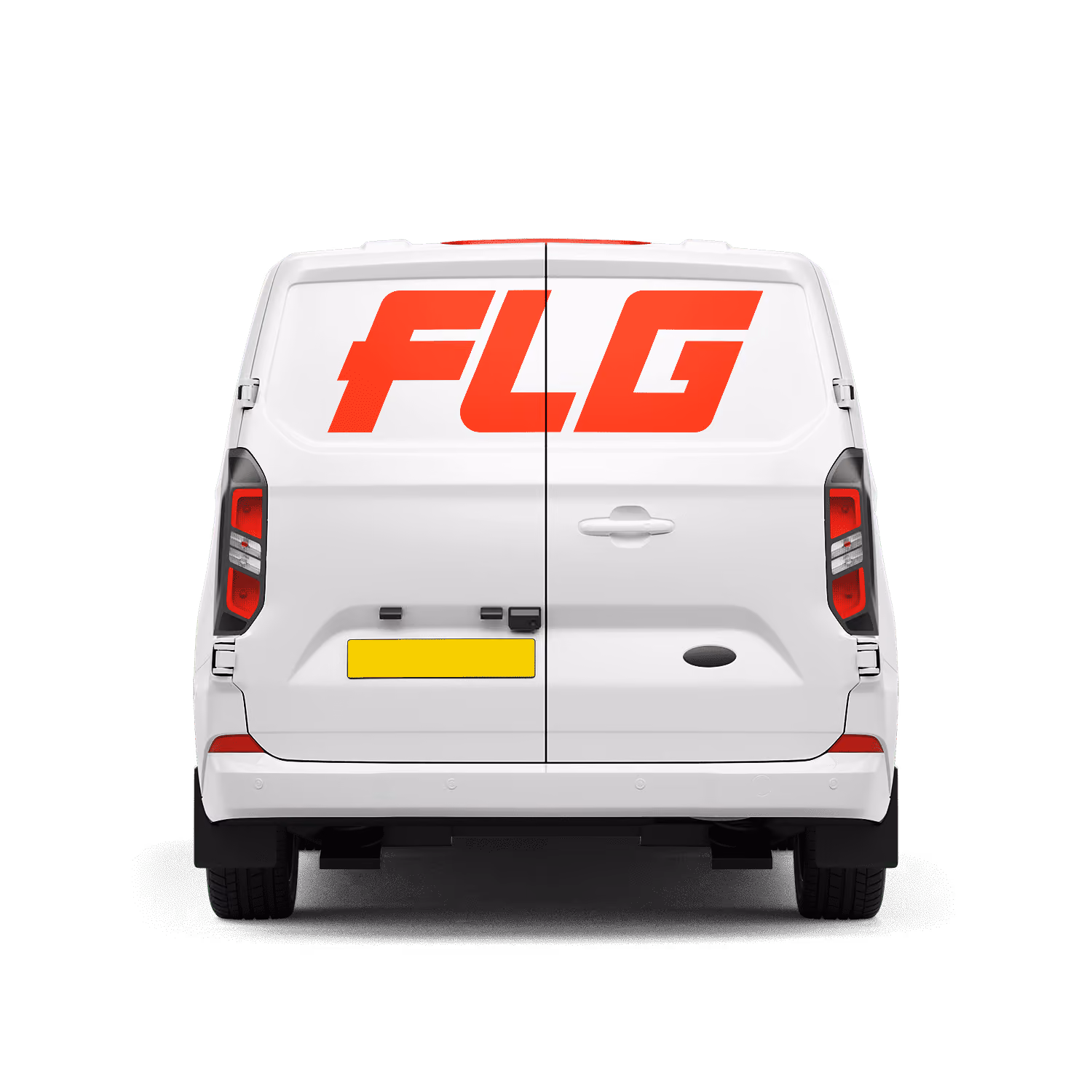 Vinyl van signs: FLG lettering on the rear doors of a white van