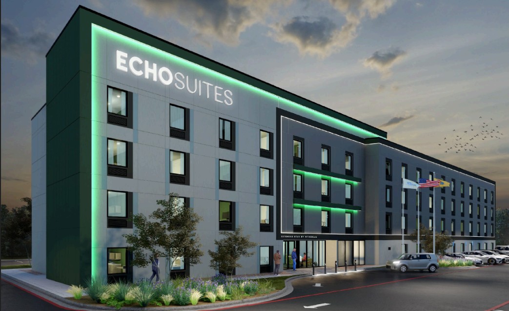 Rendering of a ground-up extended-stay hotel
