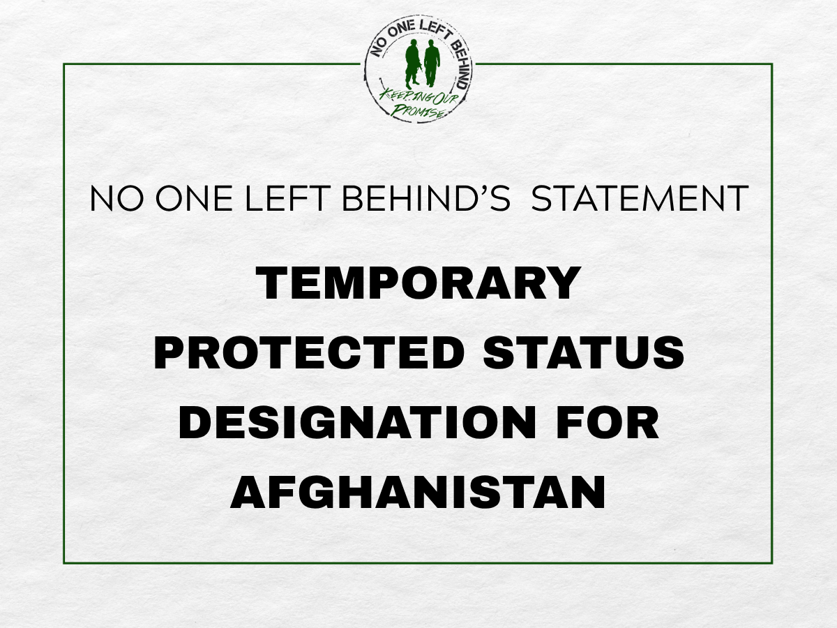 No One Left Behind's Statement on Temporary Protected Status (TPS) designation for Afghanistan