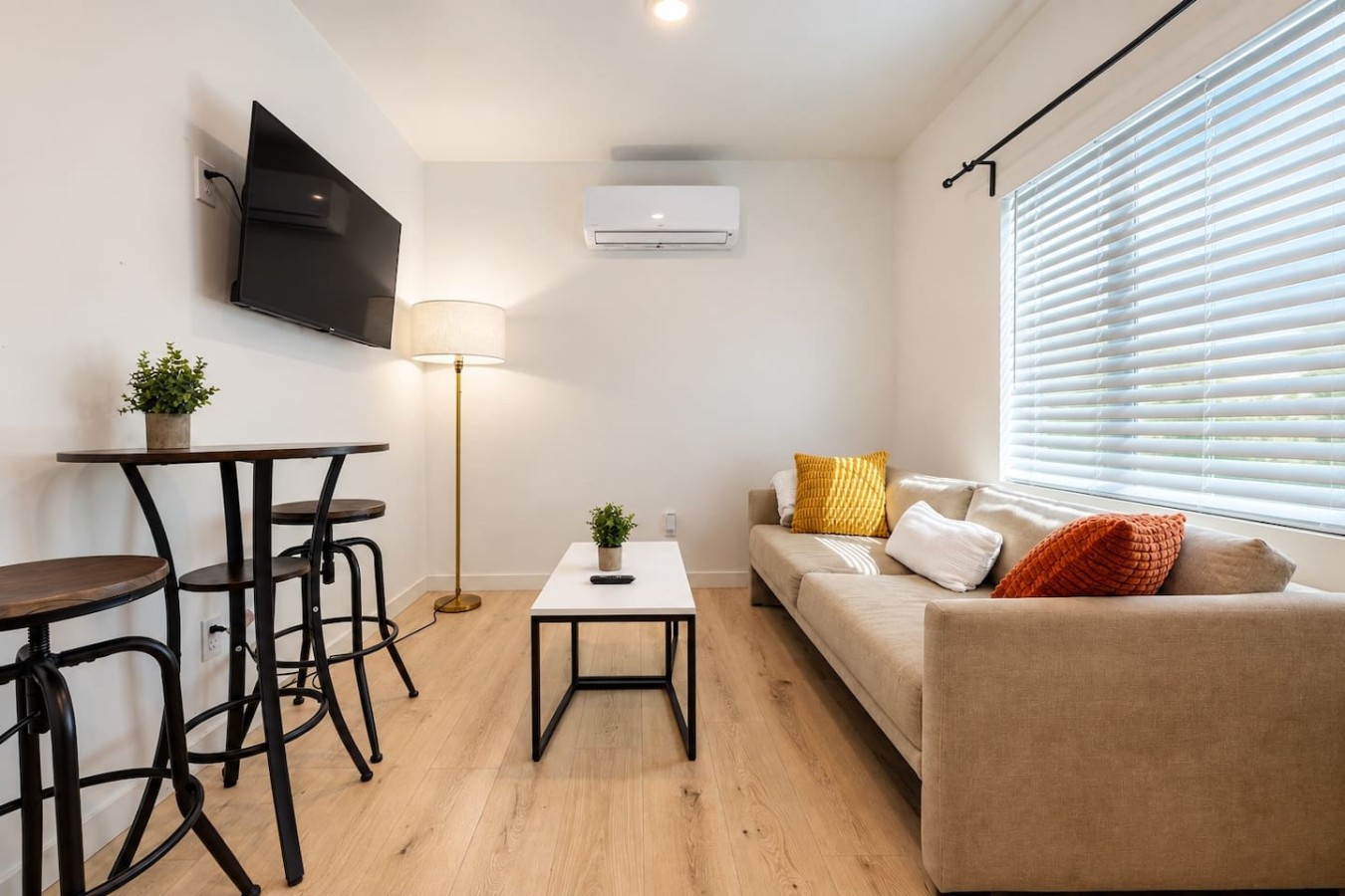 Furnished living room ready for a travel nurse