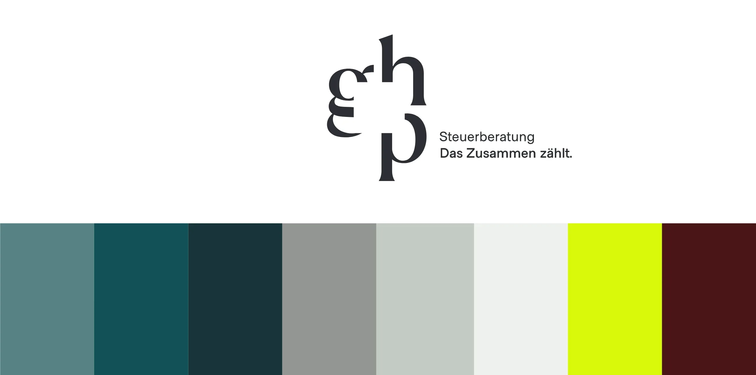 GHP-Logo mit Claim „Das Zusammen zählt.“ und den acht Hausfarben