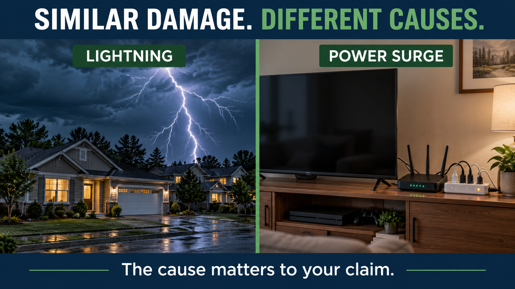 Lightning in the sky over a residential neighborhood during a thunderstorm