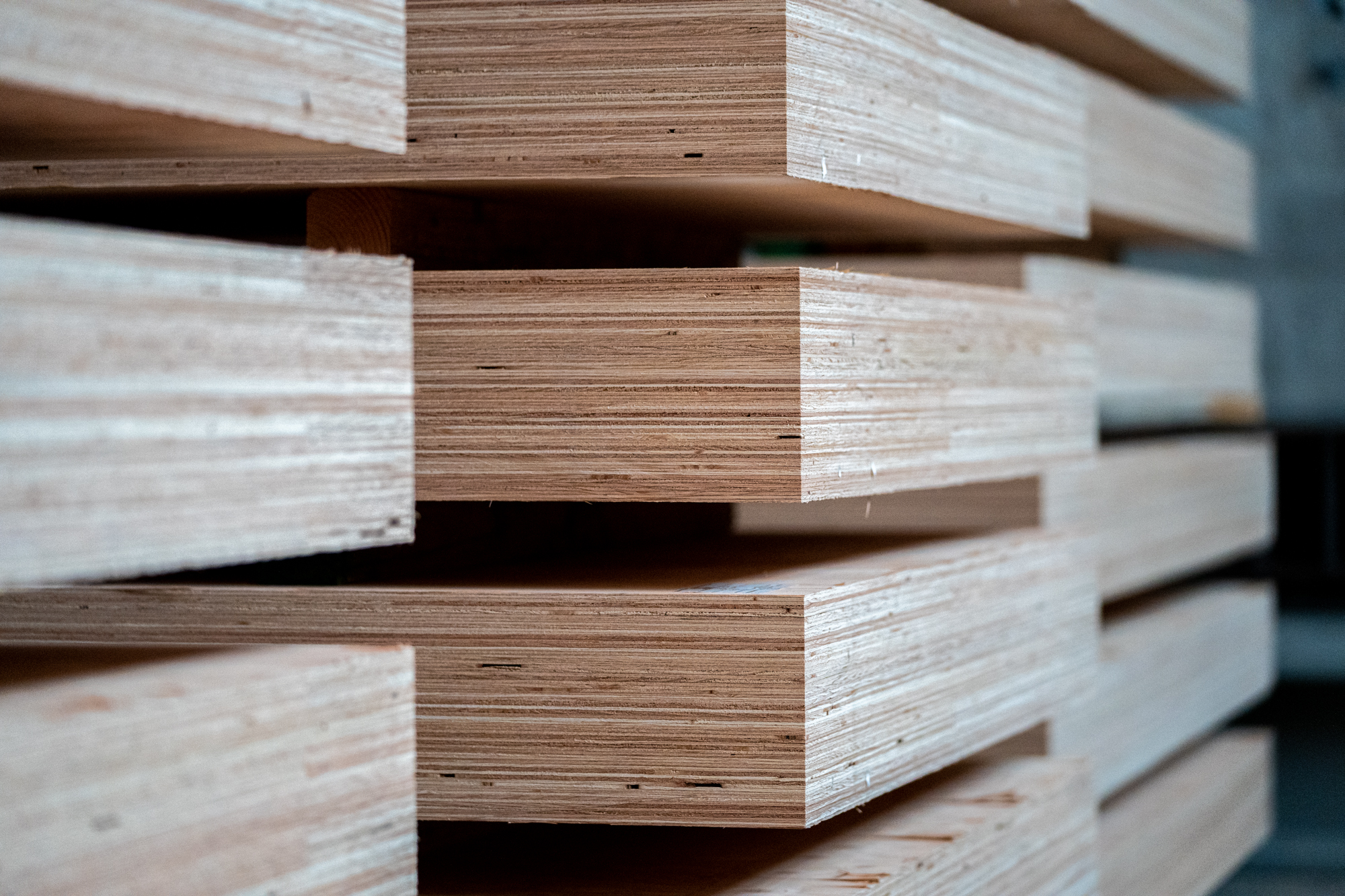 Close view of layered mass timber panels