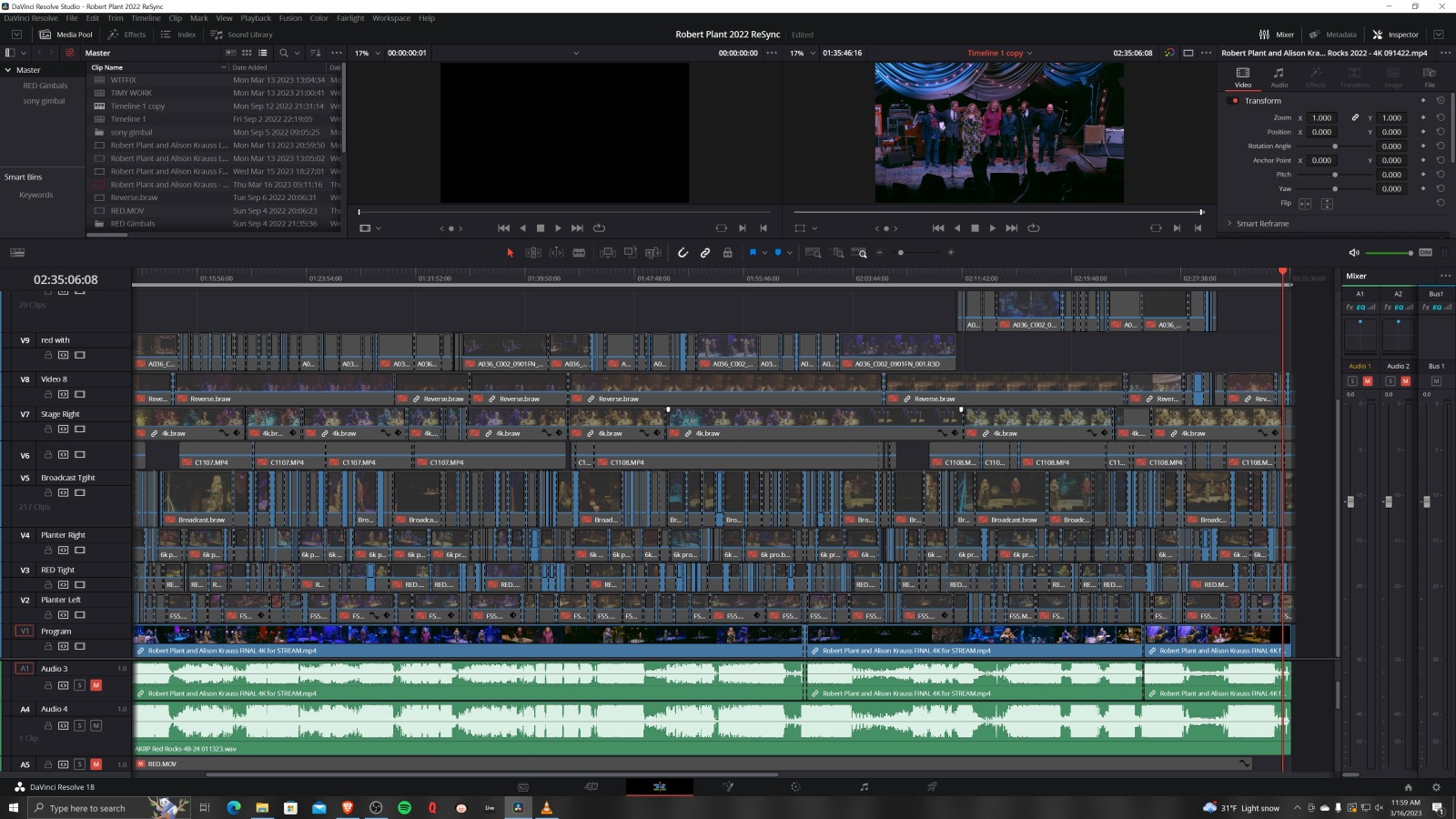 Robert Plant session in DaVinci Resolve