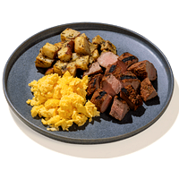 Steak, eggs, potatoes