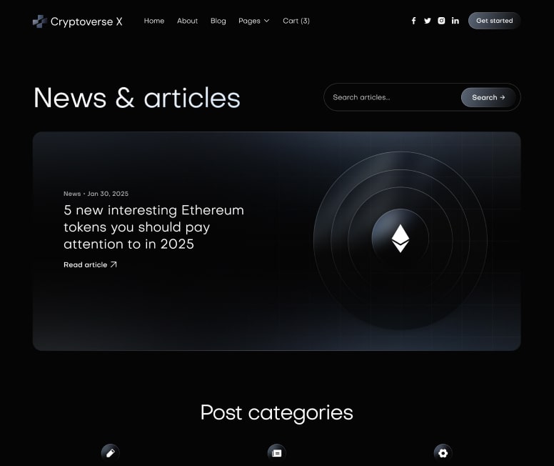 Cryptoverse X - Blog V1 Page - Crypto Webflow Template