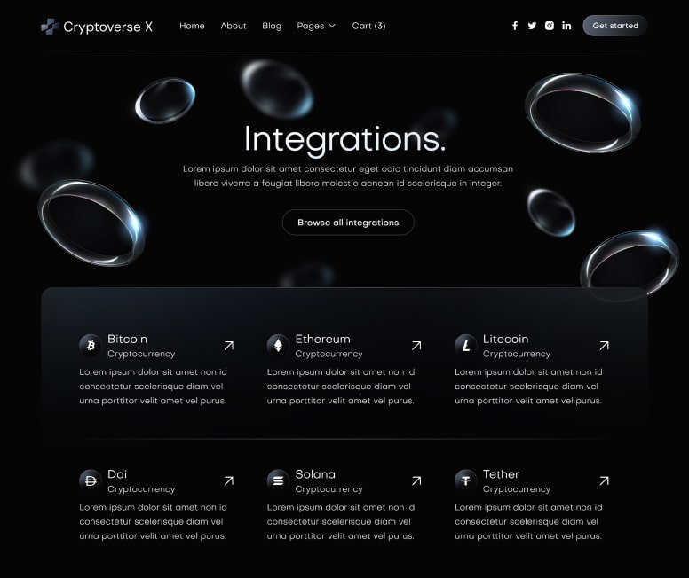 Cryptoverse X - Integrations Page - Crypto Webflow Template