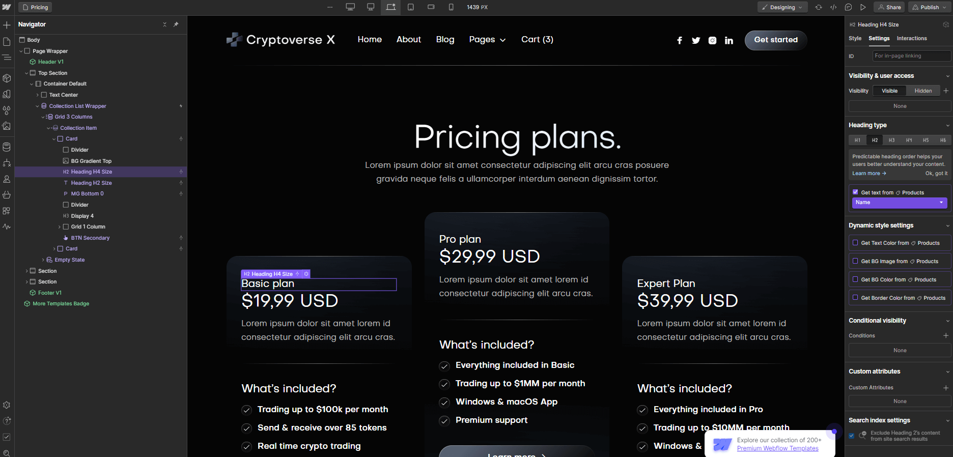 Ecommerce Content - Cryptoverse X Webflow Template