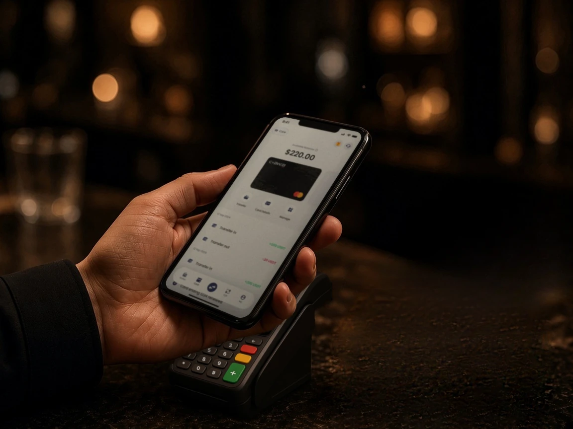 Tapping a phone with the CobWeb Pay app on a café card terminal