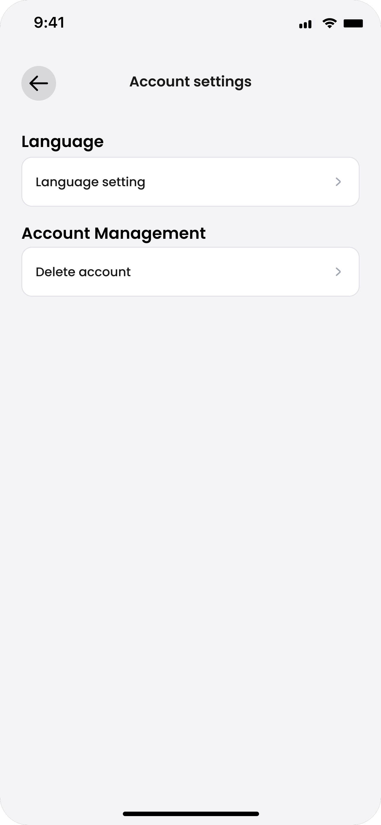 CobwebPay App Account Management with Delete account