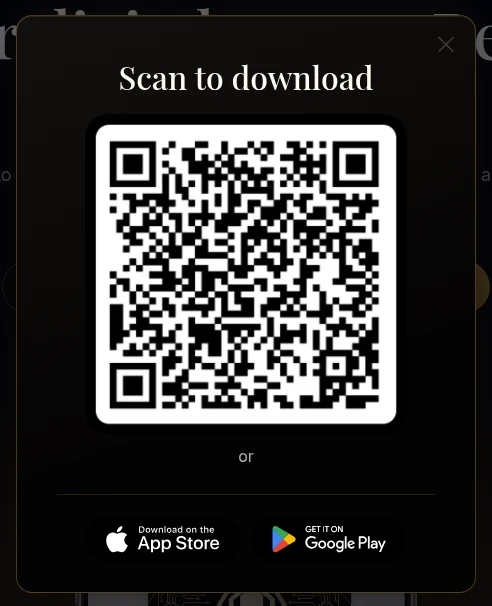 Global download popup with QR code and store badges