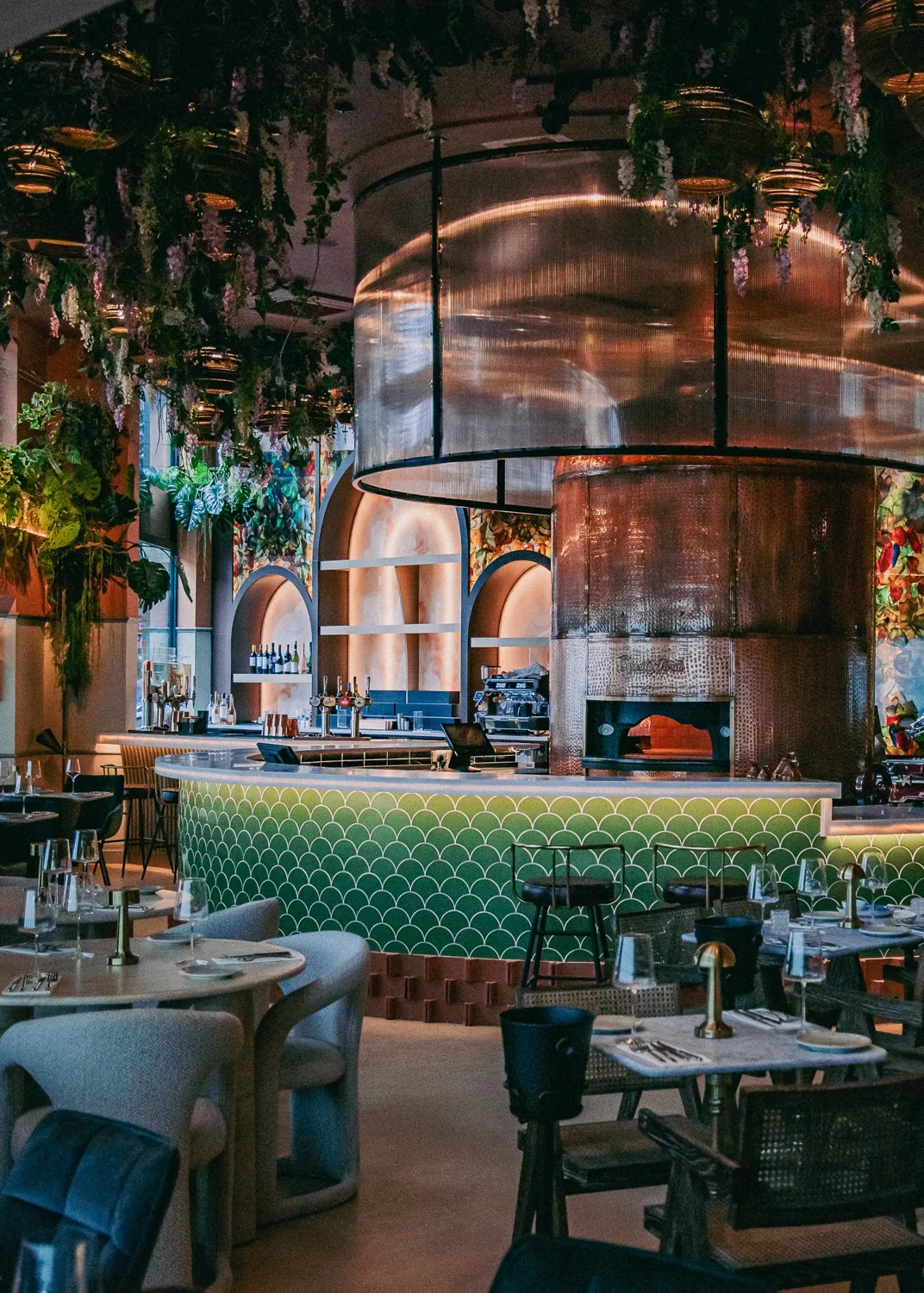 Bazaar's copper oven and dining room